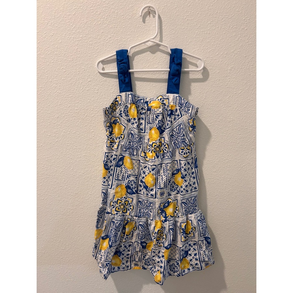 ZAC Kids Zac Posen Lemon Tile Print Dress Blue Yellow Girls Size S 6-6X